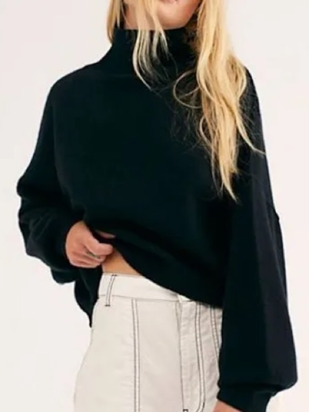 Free People Black Cropped Mock Neck Sweater